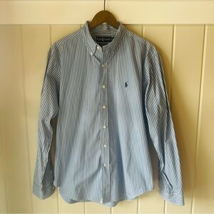 Classic Men’s Ralph Lauren Shirt in Blue and White Stripes, Size Large, Like New